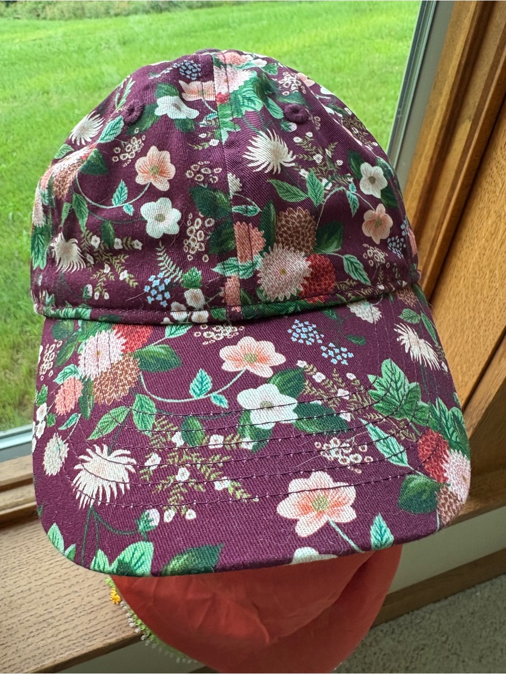 Rifle Paper Co Dahlia Baseball Cap Burgundy Wine Floral Pattern Cotton Hat